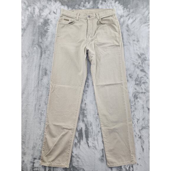 Vintage 80s Calvin Klein Khakis High Rise Button Fly Denim Jeans Size 9 Tan - Picture 1 of 15